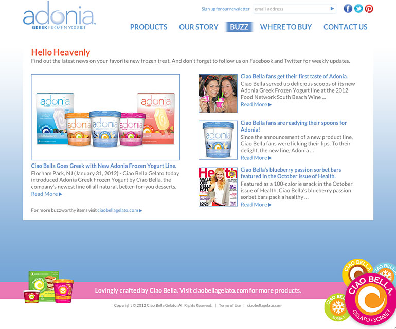 Adonia by Ciao Bella Gelato Website