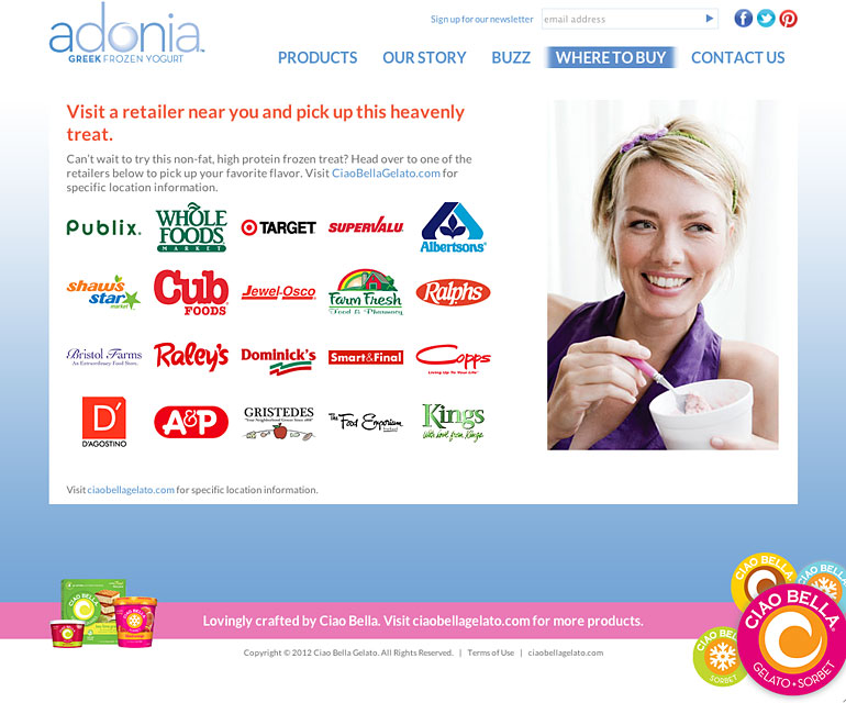 Adonia by Ciao Bella Gelato Website