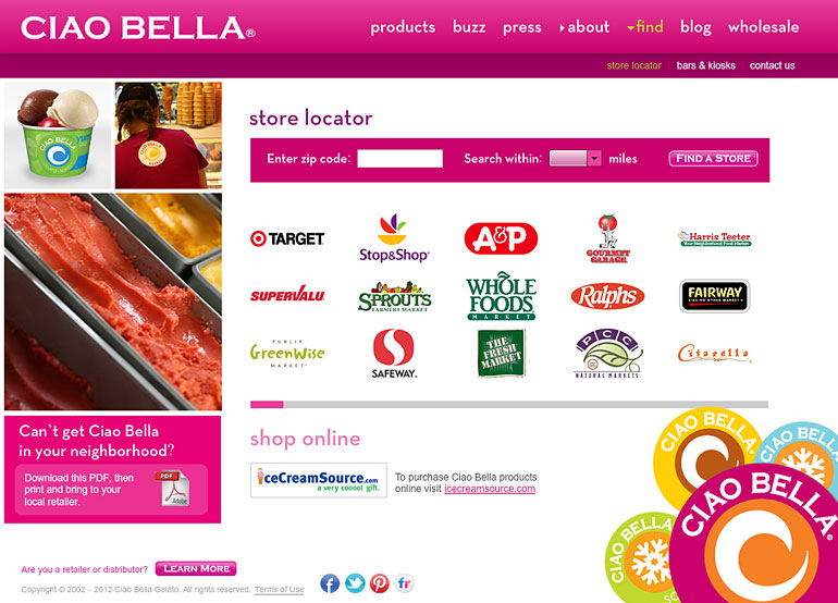 Ciao Bella Gelato Website