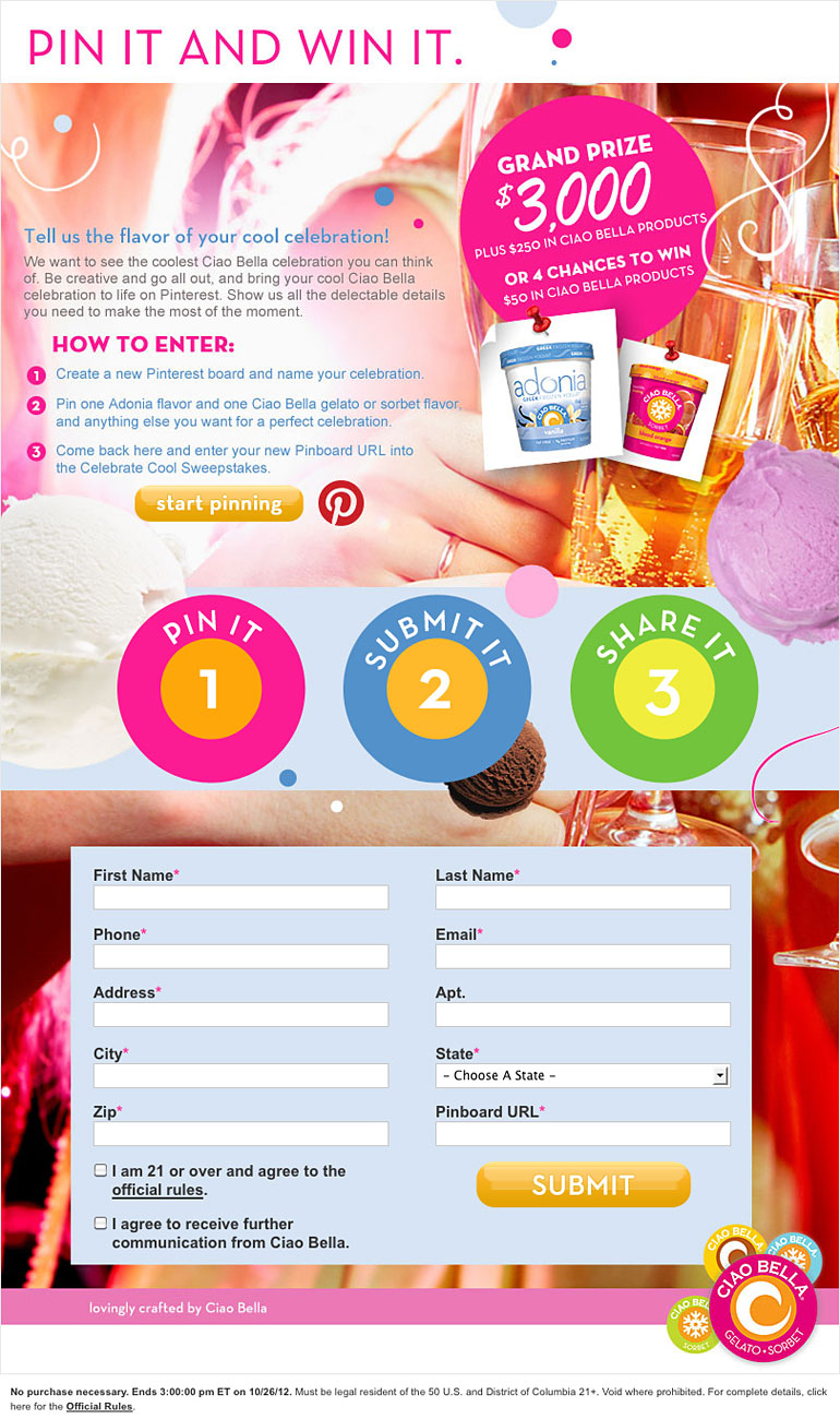 Ciao Bella Gelato Sweepstakes Facebook App